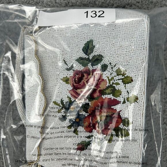 Vintage Floral Needlepoint Seed Beaded Purse Handbag Hinge Closure Beaded Strap - Picture 9 of 9